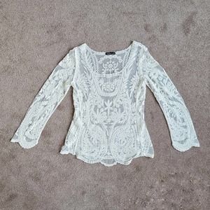 Ivory You Are Not Alone Sheer Long-sleeved Lace Top